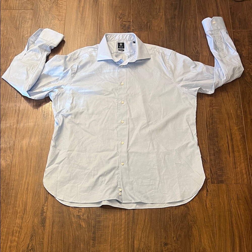 Boggi Milano Men's Light Blue Cotton Dress Shirt, Size 46/18 1/2